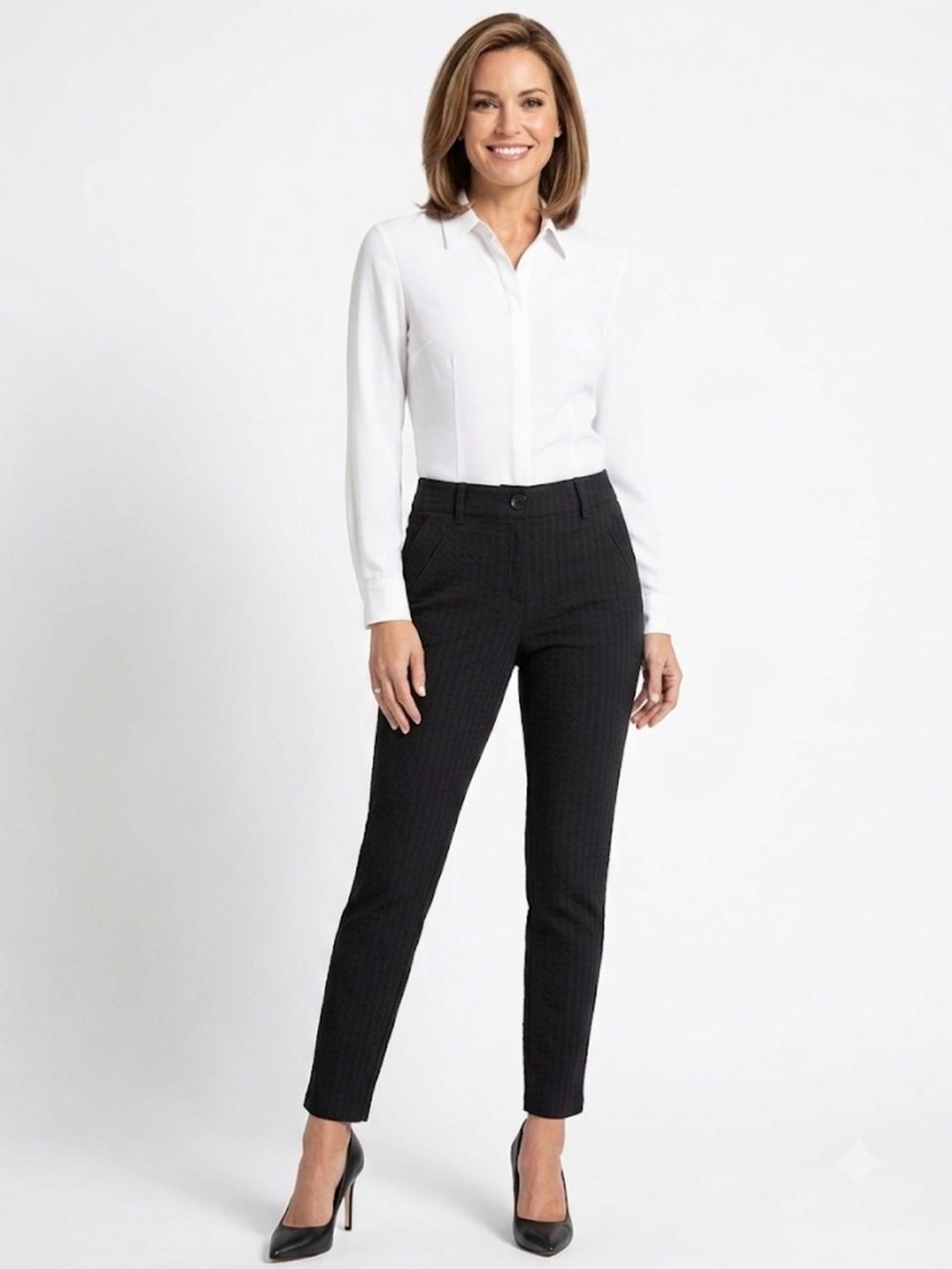 SOHO Apparel Black Textured Ankle Dress Pants Women’s Size 10P Stretch Career